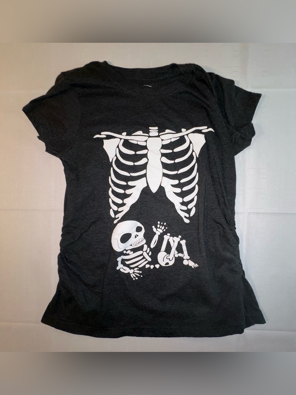 Crazy Dog Black Maternity Halloween Skeleton T-Shirt w Skeleton Baby "in Utero"